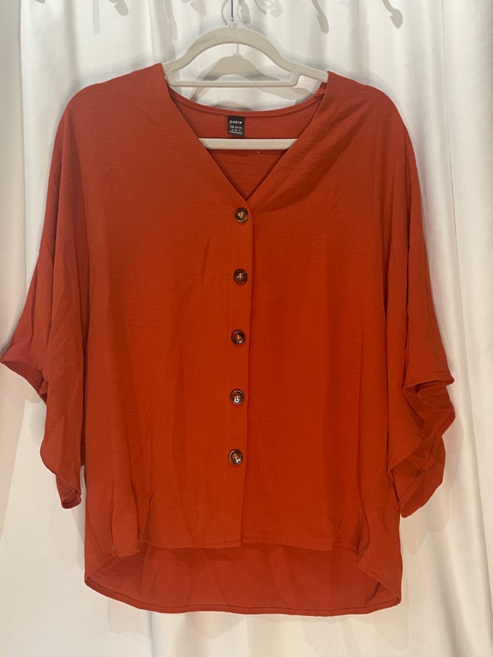 SHEIN Rust Button-Front V-Neck Dolman Blouse